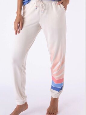 PJ Salvage Sun Stripe Sweatsuit Set pants + zippered hoodie - Medium - Ivory